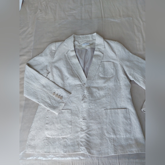 Calvin Klein Beige Linen Blend Blazer With Belt – Size 12 - Picture 4 of 14
